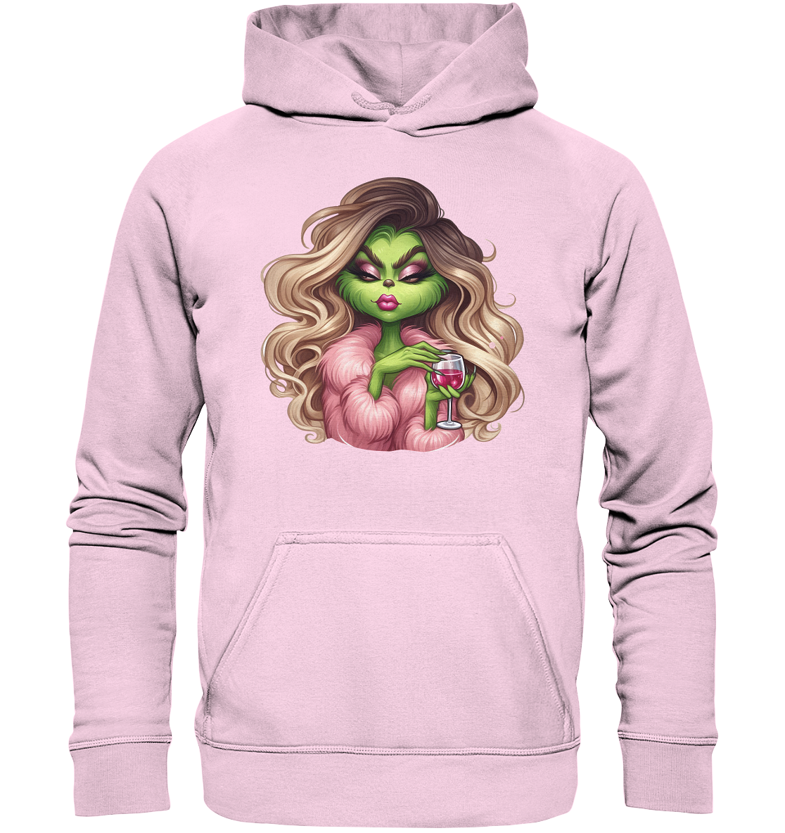 Grinch Mädchen mit Weinglas - Basic Unisex Hoodie