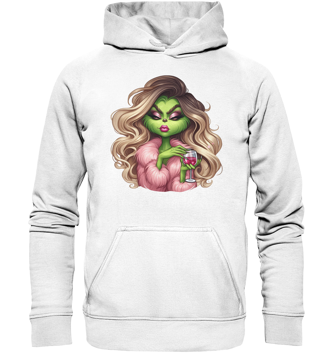 Grinch Mädchen mit Weinglas - Basic Unisex Hoodie