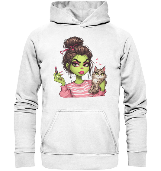 Grinch Mädchen mit Lippenstift & Katze - Basic Unisex Hoodie