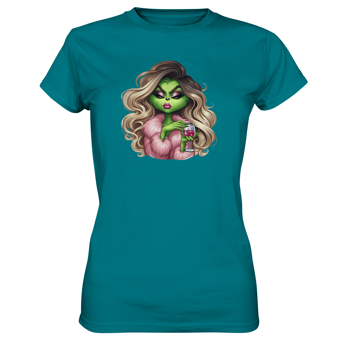 Grinch Mädchen mit Weinglas - Ladies Premium Shirt