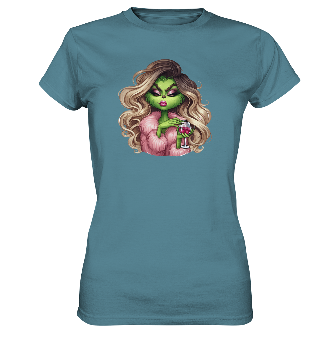 Grinch Mädchen mit Weinglas - Ladies Premium Shirt