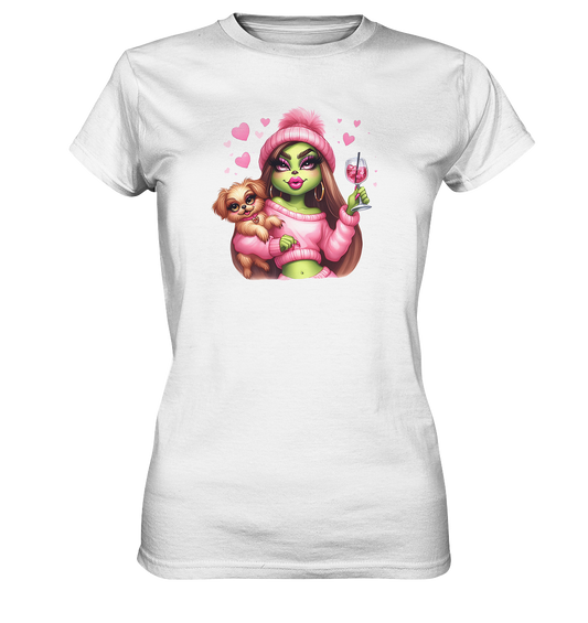 Grinch Mädchen mit Glas & Hund - Ladies Premium Shirt