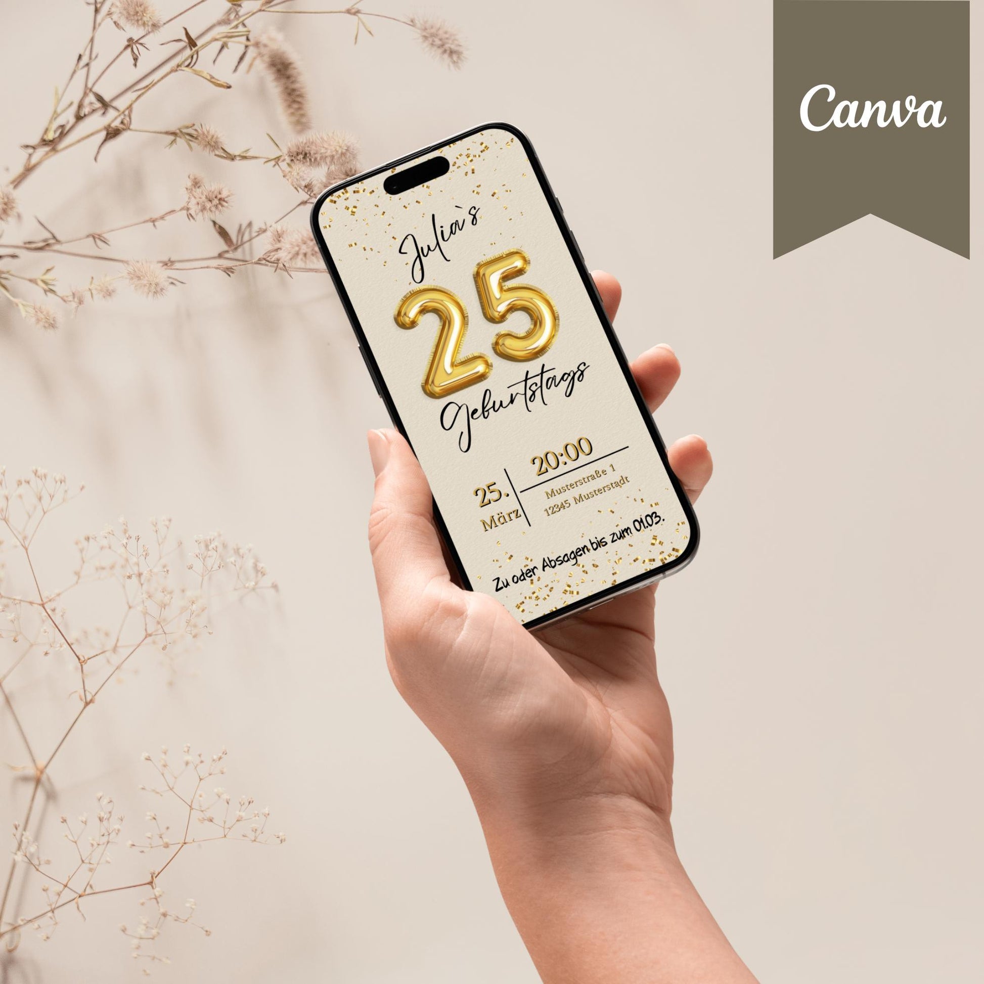 Digitale Geburtstagseinladung | Vorlage Einladung | Foto | digitale Einladung | Einladung | Card | Geburtstag | Canva Vorlage