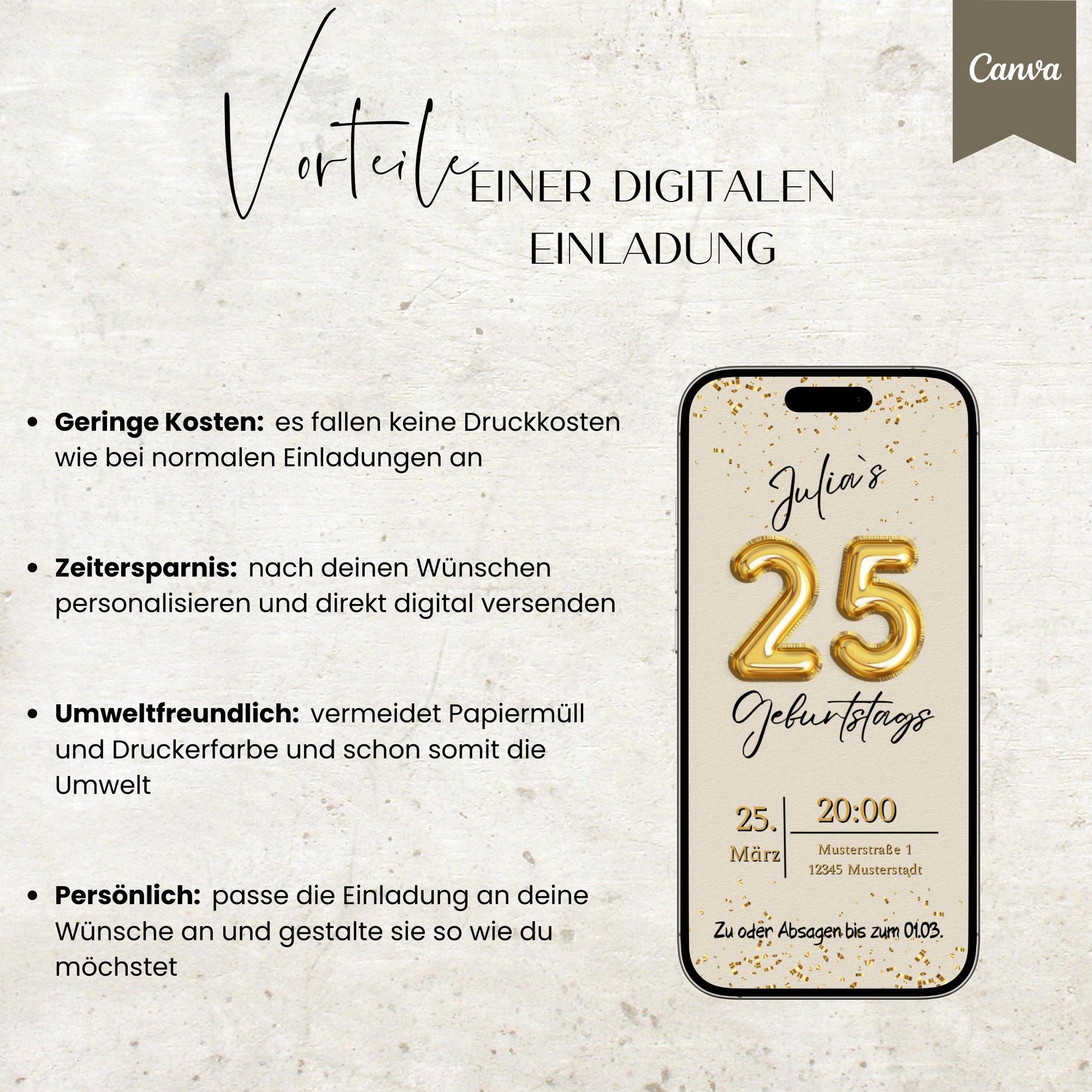 Digitale Geburtstagseinladung | Vorlage Einladung | Foto | digitale Einladung | Einladung | Card | Geburtstag | Canva Vorlage