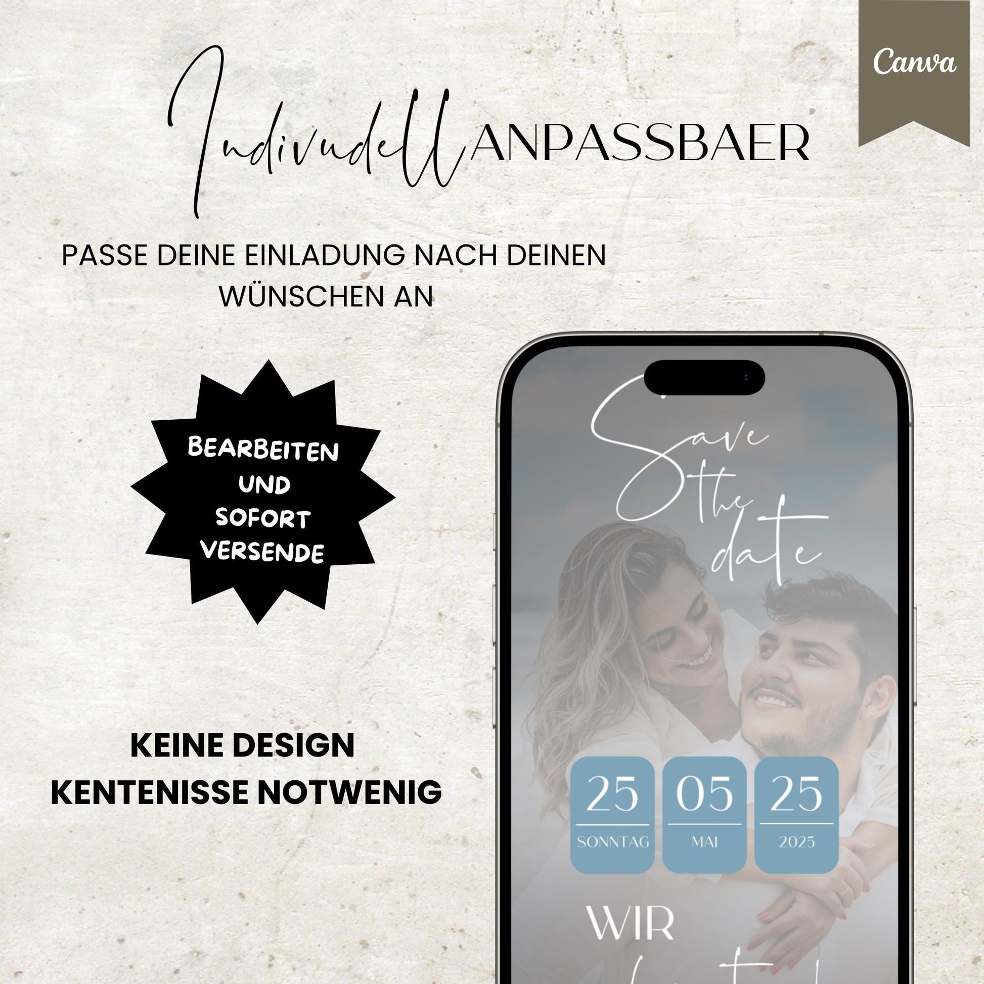 Digitale Save the Date Karte | Vorlage Einladung | Foto | digitale Einladung | Einladung | Card | Hochzeit | Canva Vorlage