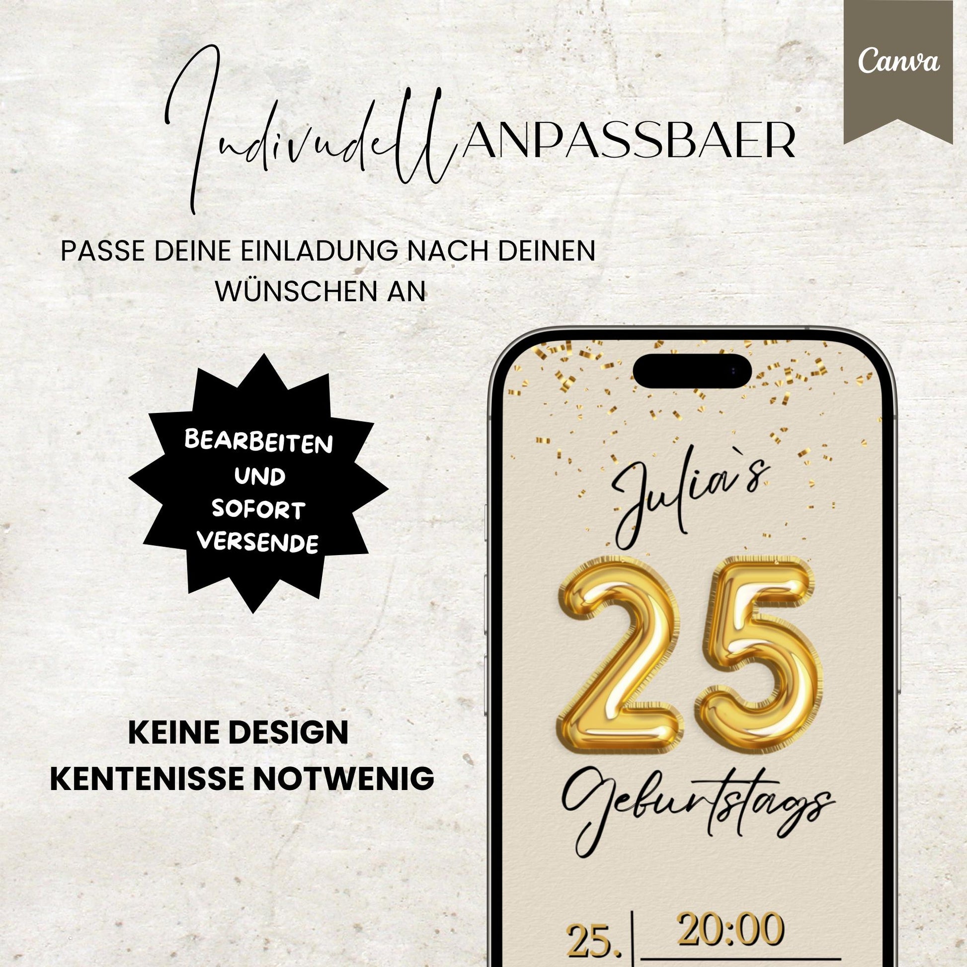 Digitale Geburtstagseinladung | Vorlage Einladung | Foto | digitale Einladung | Einladung | Card | Geburtstag | Canva Vorlage