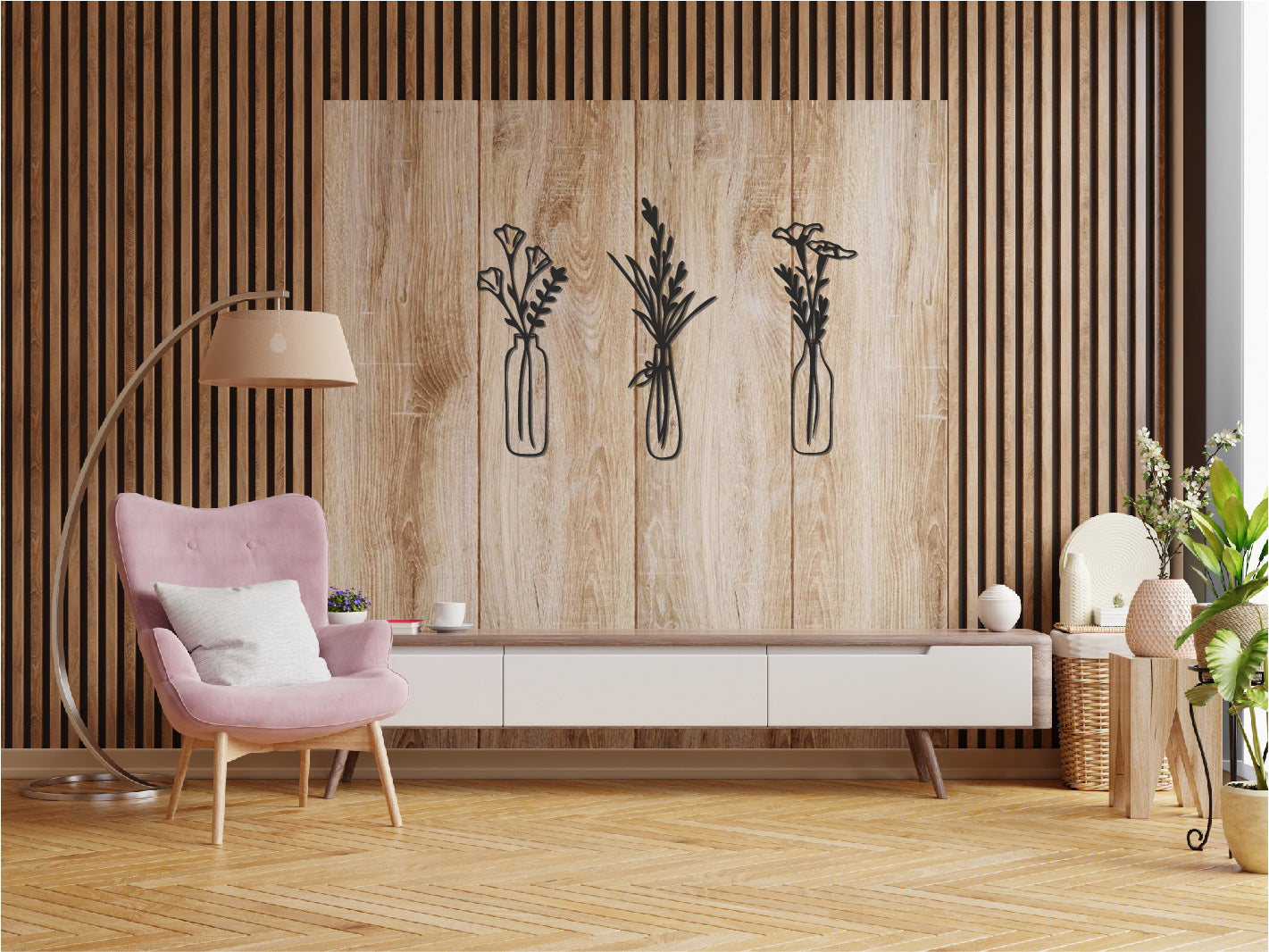 Vase à fleurs en bois/décoration murale/3D/art linéaire/fleurs/décoration murale 3D/vases en bois