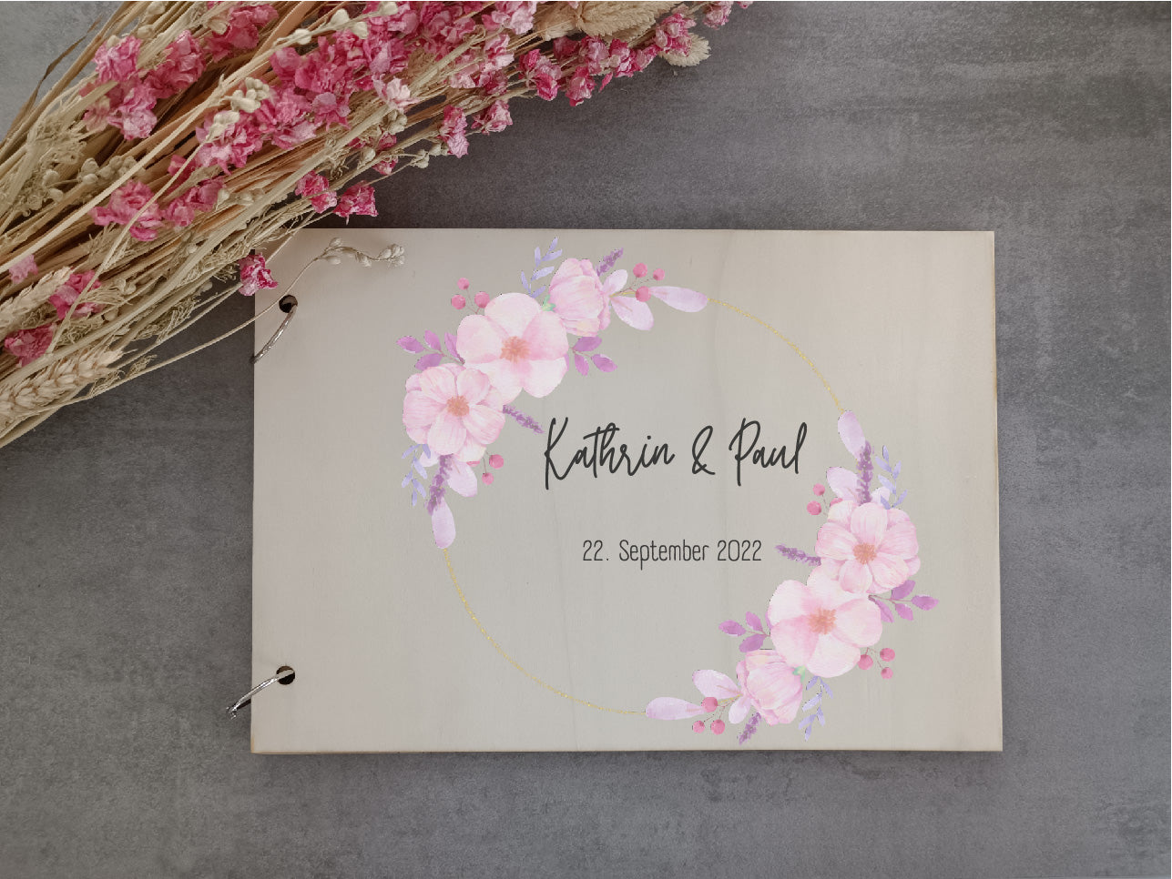 Wedding memory book guest book photo book made of wood personalized with your names and dates