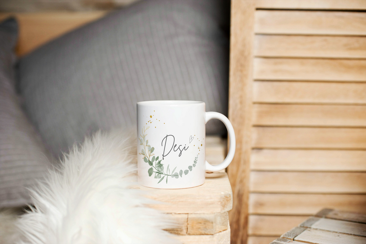 Panorama cup in modern eucalyptus design personalized with your name