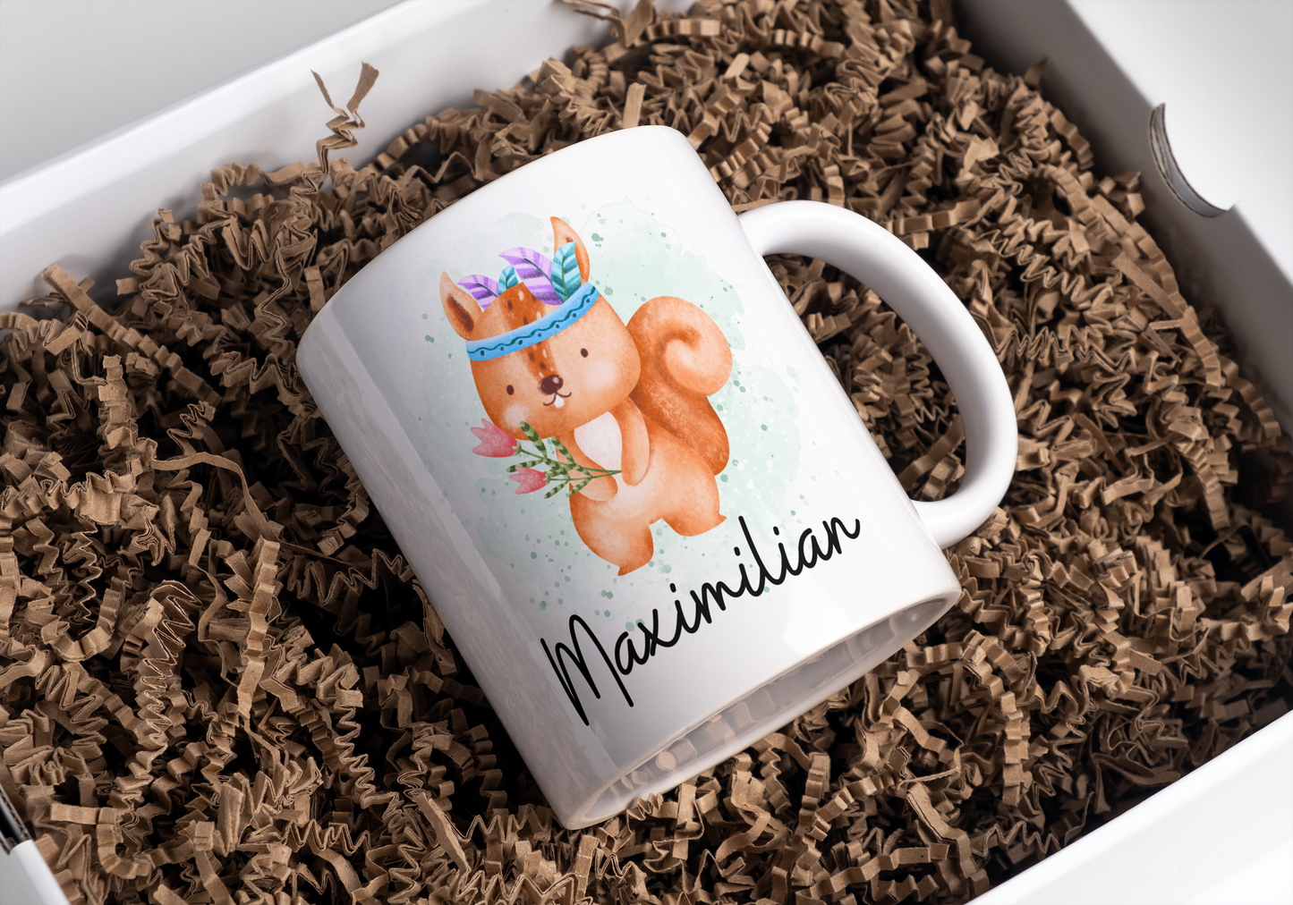 Tasse avec de jolis animaux bohèmes personnalisés avec nom/tasse pour enfants/cerf/tasse pour enfants/tasse pour filles/tasse pour garçons