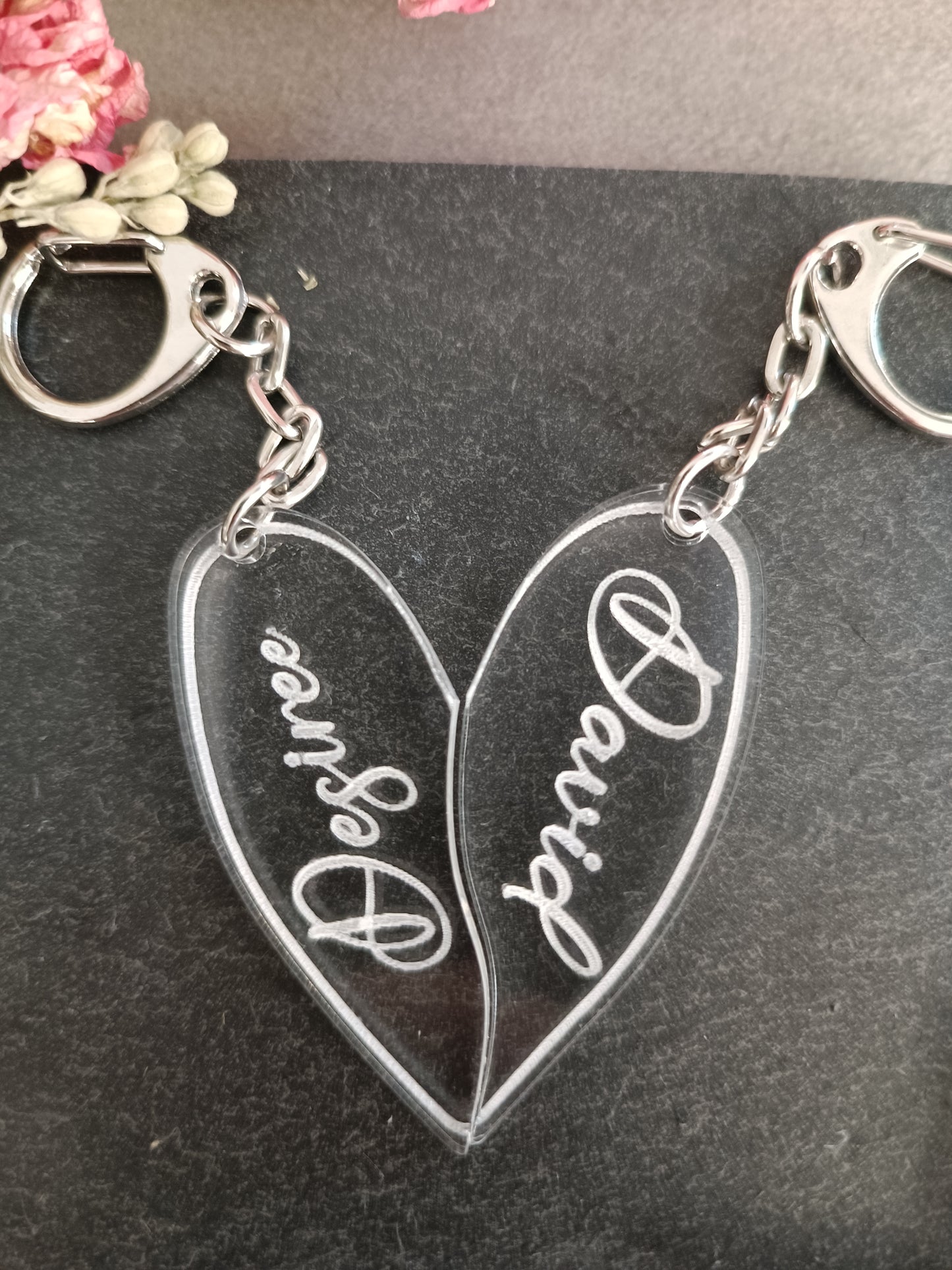 Porte-clés coeur en acrylique/personnalisé avec votre nom/porte-clés/porte-clés partenaire