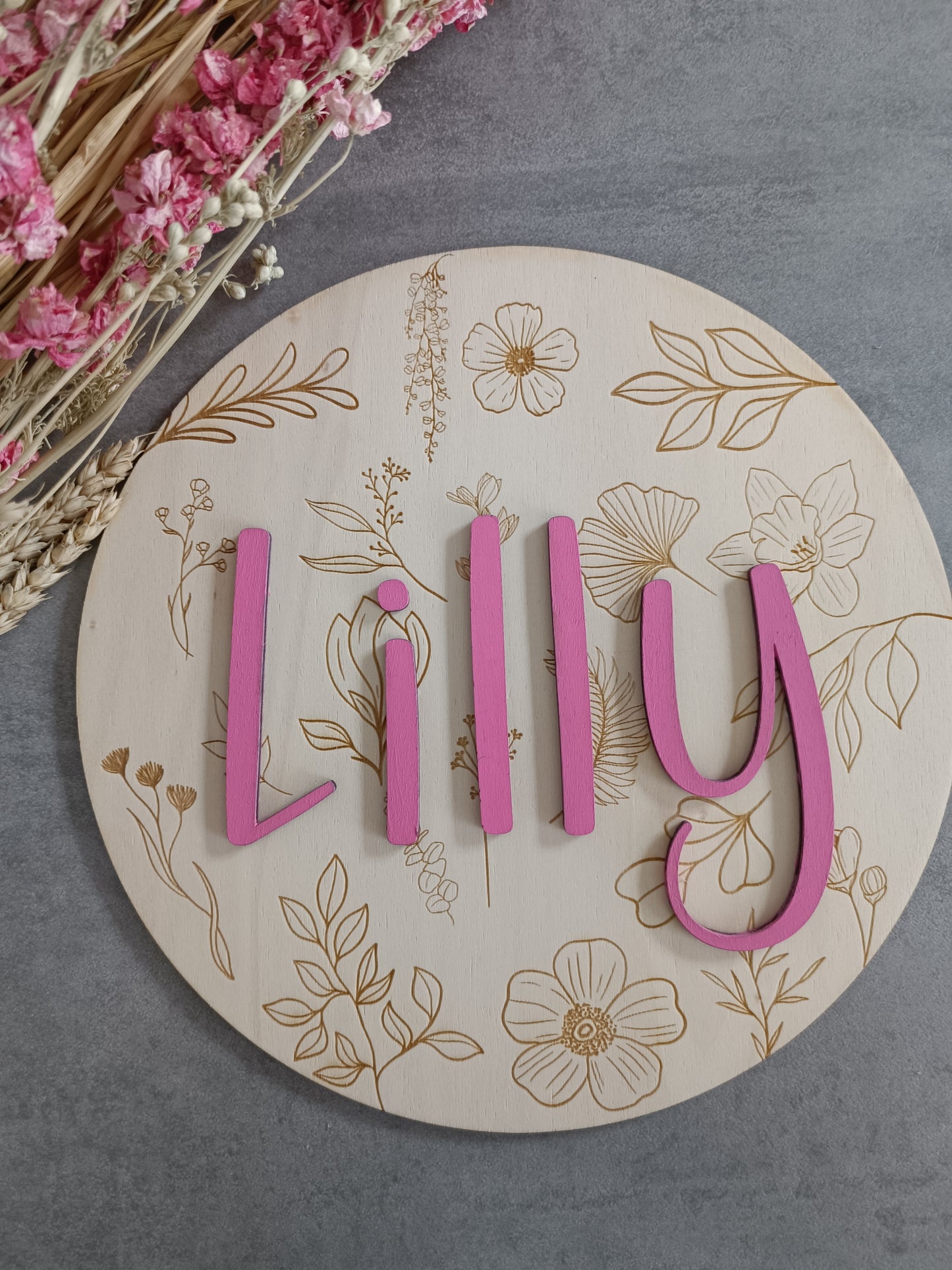 3D name plate with wooden pattern/unicorns/flowers/dinos/personalized