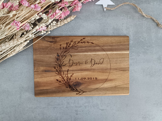 Board with your names and wedding date