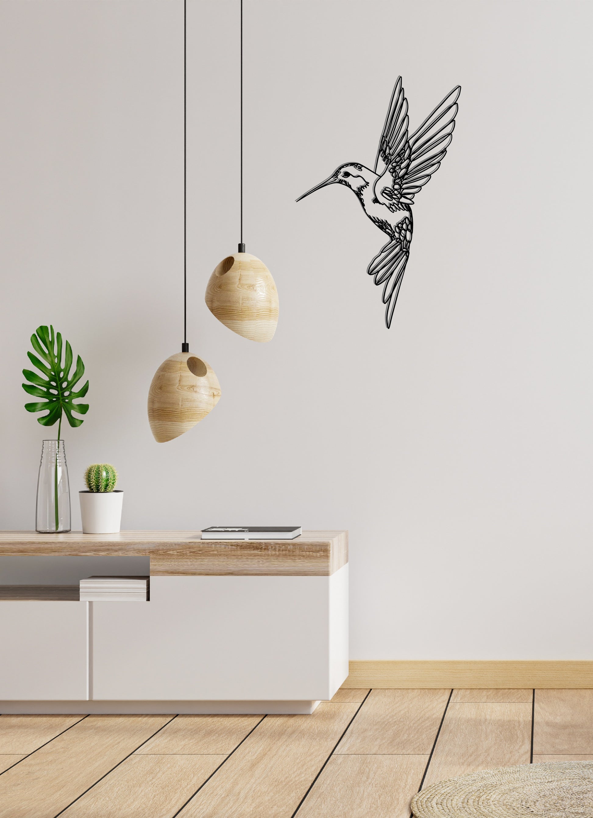 Linearte Wanddeko Kolibri DNellyDesign aus aus – Holz/Kol Holz/Wandekoration/Wanddeko