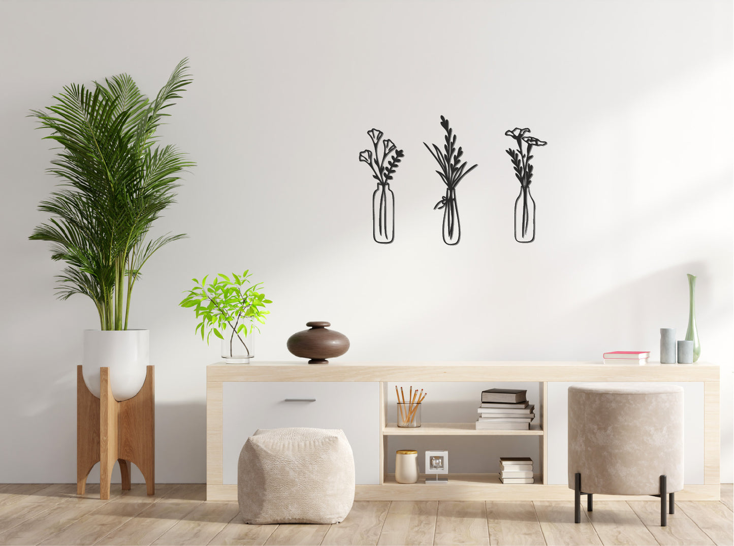 Blumenvase aus Holz/ Wanddeko/3D/Lineart/Blumen/3D Wanddeko/Holzvasen