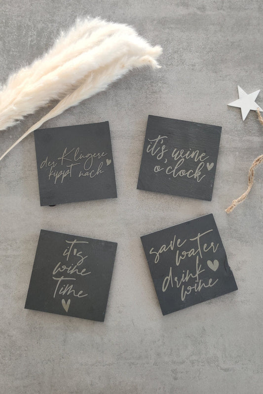 Coaster wine set/glass coaster made of slate/wine/wine sayings/glass coaster set/wine set/glass coaster wine/coaster slate/10cm