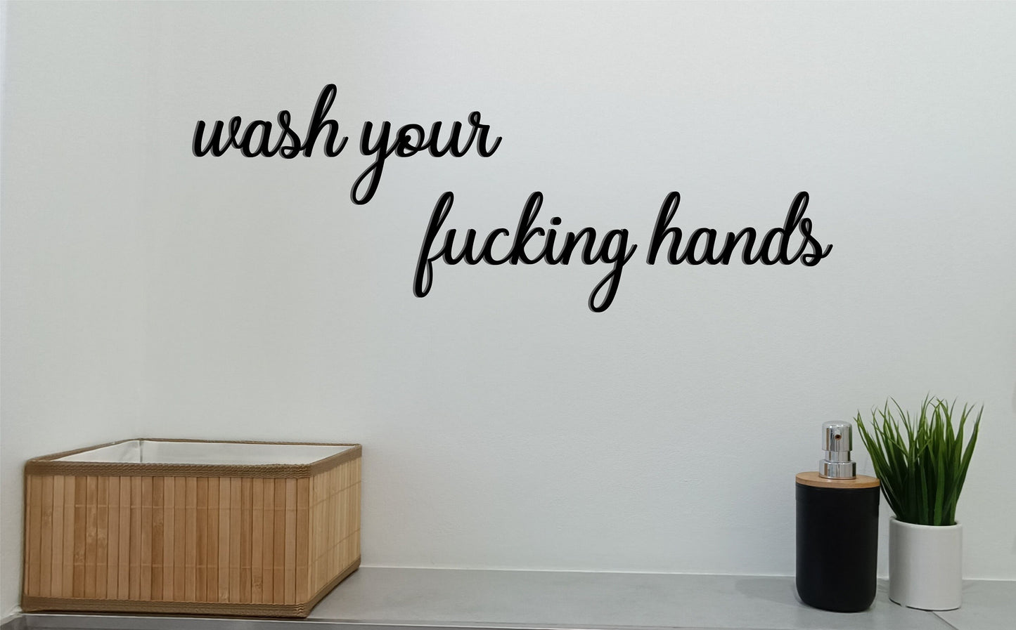 Schriftzug wash your fucking hands/Wandeko/Schriftzug für Wand/Wanddekoration/Schriftzug aus Holz/Badezimmer Schriftzug/Badezimmer Deko/Bad